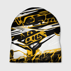 Шапка Жёлто-чёрная агрессивная абстракция на белом фоне, цвет: 3D-принт