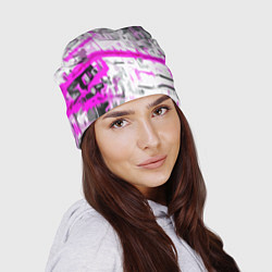 Шапка Бело-розовая абстракция на чёрном фоне, цвет: 3D-принт — фото 2