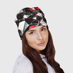 Шапка Красно-белый паттерн на чёрном фоне, цвет: 3D-принт — фото 2