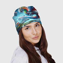 Шапка Полигональный дракон на планете водопадов и грибов, цвет: 3D-принт — фото 2