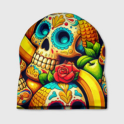 Шапка Colorfull skulls and bananas - pop art pattern