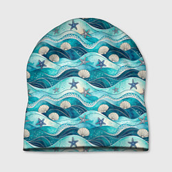 Шапка Летний узор с ракушками и морскими звездами, цвет: 3D-принт