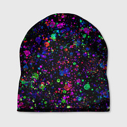 Шапка Чёрный с разноцветными брызгами, цвет: 3D-принт