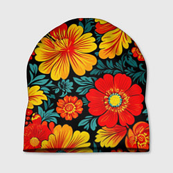 Шапка Русская хохлома с цветами