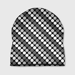 Шапка Белый серый горох на черном ретро