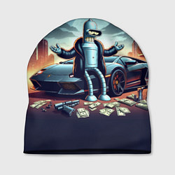 Шапка Бендер рядом с Ламбо и рассыпанным баблом