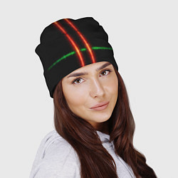 Шапка Color black green red lines, цвет: 3D-принт — фото 2