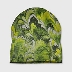 Шапка Мраморный абстрактный паттерн - зеленые и желтые о, цвет: 3D-принт