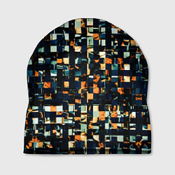 Шапка Тёмный синий с оранжевым кубики абстракция, цвет: 3D-принт