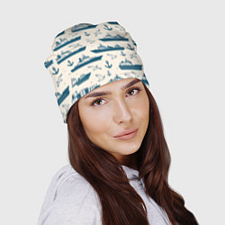 Шапка Морской паттерн из чаек, якорей и кораблей, цвет: 3D-принт — фото 2