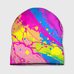 Шапка Яркая абстракция из розовых и голубых красок, цвет: 3D-принт