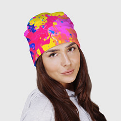 Шапка Яркие пятна акриловой краски на стене, цвет: 3D-принт — фото 2