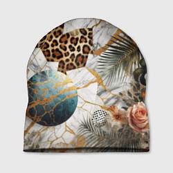 Шапка Мрамор с цветами и леопардовый узор, цвет: 3D-принт