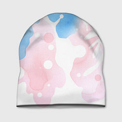 Шапка Розовые и голубые акварельные пятна на белом, AI