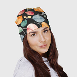 Шапка Разноцветные акварельные листья на чёрном, AI, цвет: 3D-принт — фото 2