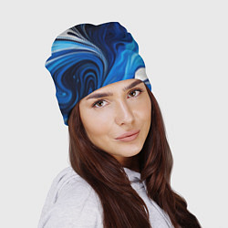 Шапка Бело синяя абстракция, цвет: 3D-принт — фото 2