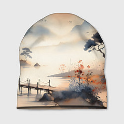 Шапка Таинственный Японский пейзаж - акварель