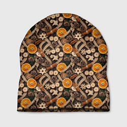 Шапка Новогодний орнамент с корицей и дольками апельсина