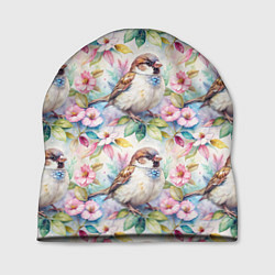 Шапка Воробей в ярких цветах паттерн