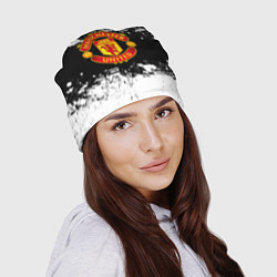 Шапка Манчестер Юнайтед черно белые краски лого, цвет: 3D-принт — фото 2