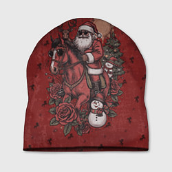 Шапка Санта Клаус на красном коне верхом