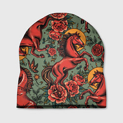 Шапка Красный конь и розы