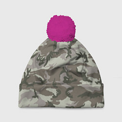 Шапка с помпоном Камуфляж лесной летний, цвет: 3D-малиновый