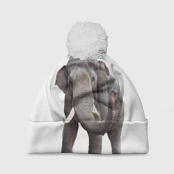 Шапка с помпоном Большой слон, цвет: 3D-белый