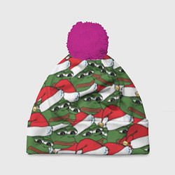 Шапка с помпоном Sad frog new year, цвет: 3D-малиновый