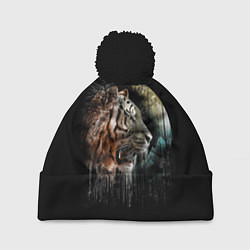 Шапка с помпоном Космический тигр, цвет: 3D-черный