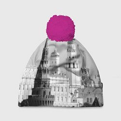 Шапка с помпоном Москва: Кремль, цвет: 3D-малиновый