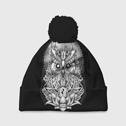 Шапка с помпоном Королевская сова, цвет: 3D-черный