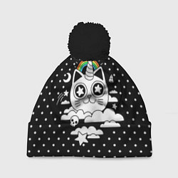 Шапка с помпоном Магический котик, цвет: 3D-черный