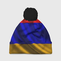 Шапка с помпоном Флаг Армения, цвет: 3D-черный