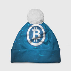 Шапка с помпоном Bitcoin Blue, цвет: 3D-белый