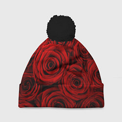 Шапка с помпоном Красные розы, цвет: 3D-черный