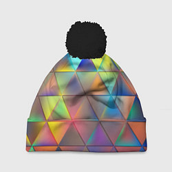 Шапка с помпоном Разноцветные треугольники, цвет: 3D-черный