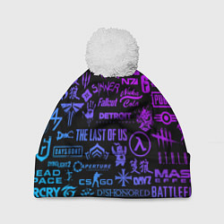 Шапка с помпоном Неоновые лого игр, цвет: 3D-белый