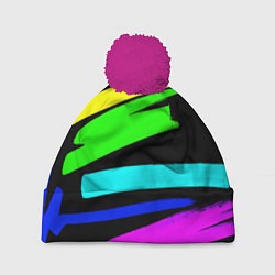 Шапка с помпоном НЕОНОВЫЕ КРАСКИ, цвет: 3D-малиновый