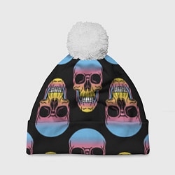 Шапка с помпоном Neon skull!, цвет: 3D-белый