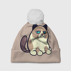 Шапка с помпоном Великий Grumpy Cat, цвет: 3D-белый