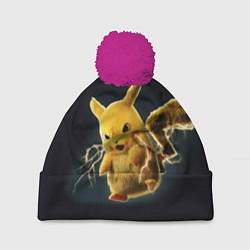 Шапка с помпоном Pikachu Pika Pika, цвет: 3D-малиновый