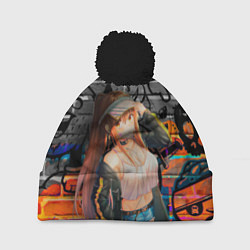 Шапка с помпоном Аниме девушка, цвет: 3D-черный