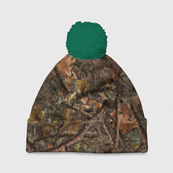 Шапка с помпоном Охотничий камуфляж, цвет: 3D-зеленый