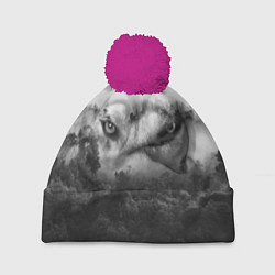 Шапка с помпоном Волк в лесу, цвет: 3D-малиновый
