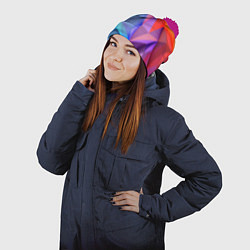 Шапка с помпоном Радужная геометрия, цвет: 3D-малиновый — фото 2