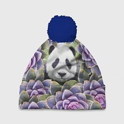 Шапка с помпоном Панда среди цветов, цвет: 3D-тёмно-синий