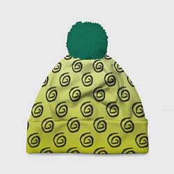 Шапка с помпоном Узор спиральки на желтом фоне, цвет: 3D-зеленый