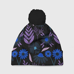 Шапка c помпоном Цветы и листья