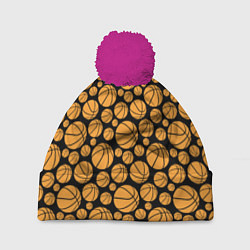 Шапка с помпоном Баскетбольные Мячи, цвет: 3D-малиновый